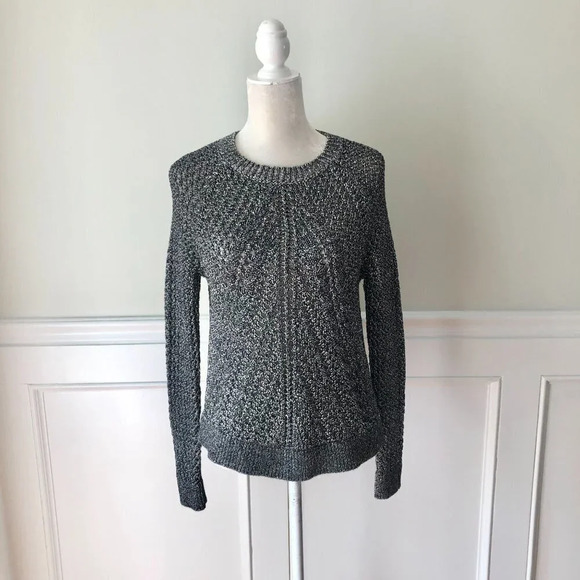 Lucky Brand Gray Silver Metallic Crew Neck Sweater M - Picture 2 of 5